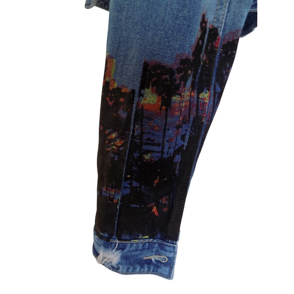 American Bazi denim jacket cropped distressed hand painted Hollywood size Small - Picture 4 of 11